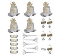 Silver Happy New Year Party Kit For 10 Persons (5 Top Hats, 5 Crown... NEW