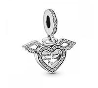 Silver Heart and Angel Wings Dangle Charm Fits Pandora Bracelet