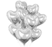 Silver Heart Balloons,10Pcs Metallic Silver Foil Heart Shaped Love Balloons,18Inch Helium Balloon for Valentines,Engagement,Birthday,Anniversary,Wedding Party Decorations