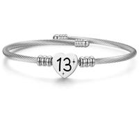 Silver Heart Birthday Bracelet with Lucky Number: An Adjustable Open Bangle for Women, Sisters, Friends, and Moms - A Thoughtful Birthday Gift for Women (Silver, 13)