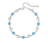 Silver Heart Bracelet for Women - Adjustable Love Heart Bracelet with Shiny Crystal Diamonds - Gift for Mother’s Day, Birthday, Christmas - Elegant Blue Bracelets for Women