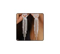 Silver Heart Hoop Earrings for Women Sparkly Rhinestone Tassel Earrings Shiny Heart Dangle Drop Ear-rings Romantic Style Wedding Prom Party Valentines Day Jewelry Gifts for Her, Zinc, No Gemstone