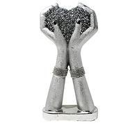 Silver Heart in Hand Sparkle Bling Ornament Crushed Diamond on Heart in Hands