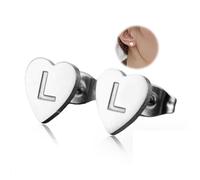 Silver Heart Pendant Earrings, Heart Pendant Earrings, Letter Initial L Stud Earrings with Charm, Delicate Silver Earrings for Women, Personalised Gift for Her