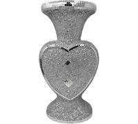 Silver Heart-Shaped Crushed Diamond Glitter Vase, Decorative Flower Pot with Sparkle Crystal Finish, Luxury Romany Style Interiors, Home Décor & Gift Idea - 30CM