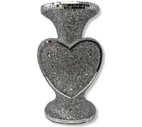 Silver Heart-Shaped Glitter Flower Vase with Mirror Mosaic, Decorative Crystal-Look Flower Pot, Sparkly Mirrored Home Décor Accent for Living Room, Bedroom - 30CM Tall