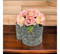 Silver Heart-Shaped Vase With Crushed Diamonds Design, 15cm, Rustic Heart Flower Vase for Home Décor