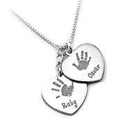 Silver Heartprints Handprint Necklace - Engraved 925 Sterling Silver - Capture Your own Imprints