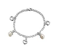 Silver Hearts And Freshwater Pearls Charm Bracelet - 8in - F1406