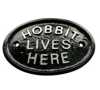 Silver Hobbit Lives Here Middle Earth Garden Wall Or Fence Plaque/Sign Black with Silver Raised Lettering