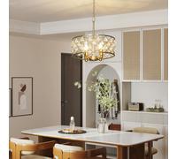 (Silver) HOMCOM Ceiling Light with Adjustable Height, Modern Crystal Chandelier