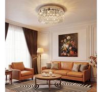HOMCOM Crystal Chandeliers Ceiling Light 160 Crystal Pendants Silver Tone | Modern 6-Light Flush Mount, Ceiling Lamp for Living Room, Bedroom, Dining Room, Hall