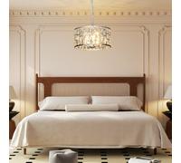 HOMCOM Crystal Chandelier with Adjustable Height, 3-Light Modern Flush Mount Ceiling Light, Hanging Chandelier with E14 Base for Living Room, Bedroom, Dining Room, Bulb Not Included, Silver Tone