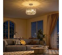 HOMCOM Semi Flush Mount Modern Crystal Chandelier Ceiling Light - Silver