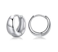 Silver Hoop Earings for Womens - S925 Sterling Silver Earrings, Small Chunky Hoops Cartilage Huggie Sleeper Earrings | Hypoallergenic Helix Tragus Ear Jewellery Endless Earrings for Girls, 12mm