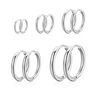 Silver Hoop Earrings for Men Women Boys Girls,Small Circle Earrings Set