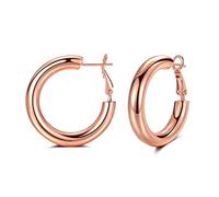 Silver Hoop Earrings for Women, 14k Rose Gold Plated Chunky Lightweight Hoop Earrings, 5mm Thick Hoops | Tube Loop Earrings Jewelry Gifts for Girls, 30mm
