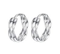 Silver Hoop Earrings for Women, 925 Steling Silver Twist Double Hoops Earrings, Small Sleeper Hoops for Ladies Girls(12mm)