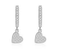 Silver Hoop Earrings for Women, 925 Sterling Silver Dangle Hanging Earrings with Zirconia, Hypoallergenic Huggie Earrings with Moon Star Heart Pendant, Drop Hoop Earrings with Gift Box