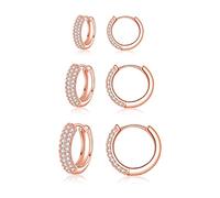 Silver Hoop Earrings for Women, 925 Sterling Silver Earrings Set with Cubic Zirconia, 3 Pairs Round Small Hoop Earrings, Unisex Tiny Huggie Hinged Cartilage Sleeper Earrings(9/11 / 13mm)