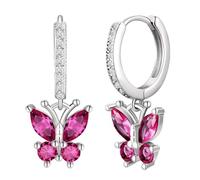 Silver Hoop Earrings for Women and Girls - Ruby-Red Birthstone Earrings with Gift Box (Ruby Red)