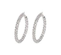 Silver Hoop Earrings for Women Crystal Pave GG50S | Large 2.17in, Rhinestone Statement Hoops, Sparkly CZ, Party Wedding Formal Events,