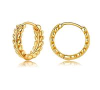Silver Hoop Earrings for Women Girls, Hypoallergenic 925 Sterling Silver Olive Leaf Tiny Small Huggie Hoops Helix Cartilage Piercings Earring for Birthday Gifts, Gold/8mm