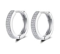 Silver Hoop Earrings for Women, Sterling Silver Hoop Earrings with Double-row Cubic Zirconia, White Gold Plated Small Sleeper Cartilage Huggie Hinged Hoop Earrings, Inner Diameter: 12mm
