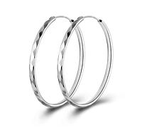 Silver Hoop Earrings for Women, White Gold Plated Large Round Circle Endless Huggie Hinged Big Hoop Earrings Jewellery Girls Gifts, 40mm Hoops