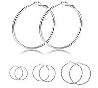 Silver Hoops Earrings for Women, 4 Pairs S925 Silver Thin Hoop Earrings Set, Hypoallergenic Oversize Earrings Jewelry for Women Girls Birthday(Size: 30/40/50/60mm)