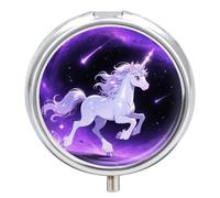 Silver Horse Medicine Pill Case Round 3 Compartment Box Medicine Organizer Decorative Portable Pocket or Wallet Vitamin Organizer