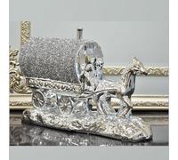 Silver Horse With Wagon Gypsy Crushed Diamond Carriage Ornament Shelf Sitter