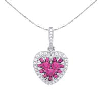 Silver Hot Pink CZ Love Has Teeth Heart Charm Necklace 18 inch - GVP521 Jewelco London White One Size