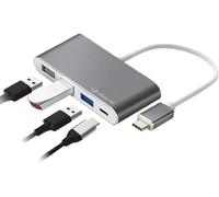 Silver HT 4-in-1 Logan USB-C Hub, Compatible with iPhone 15. 1 USB 3.0 Output, 2 USB 2.0 Outputs, 1 High Speed USB-C Output.Compatible with Apple/Windows/Android