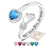 Silver Hug Rings, Love Heart Thumb Rings for Women Adjustable Cubic Zirconia Open Ring I Love You Forever Engraved Words Sister Friendship Gifts with Gift Card & Box, Blue Stone