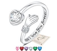 Silver Hug Rings, Love Heart Thumb Rings for Women Adjustable Cubic Zirconia Open Ring I Love You Forever Engraved Words Sister Friendship Gifts with Gift Card & Box, White Stone