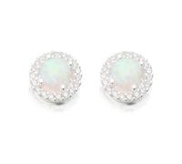 Silver Imitation Opal And Cubic Zirconia Cluster Stud Earrings - 10mm - F0468