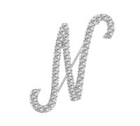 Silver Initial Letter Brooch Pin Rhinestone 26 Letter Lapel Pin Crystal A-Z Initial Aphabet Badges for Women Men Suit Coat Decors Charm Initial Breastpin Gift for Best Friends Mom Sisters, Zinc, no