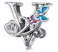 Silver Initial Letter Butterfly Charm for Pandora Charms Bracelet Personalized DIY Charms Gifts for Women V