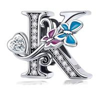 Silver Initial Letter Butterfly Charm for Pandora Charms Bracelet Personalized DIY Charms Gifts for Women K