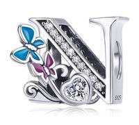Silver Initial Letter Butterfly Charm for Pandora Charms Bracelet Personalized DIY Charms Gifts for Women N