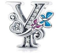 Silver Initial Letter Butterfly Charm for Pandora Charms Bracelet Personalized DIY Charms Gifts for Women Y