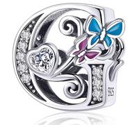 Silver Initial Letter Butterfly Charm for Pandora Charms Bracelet Personalized DIY Charms Gifts for Women G