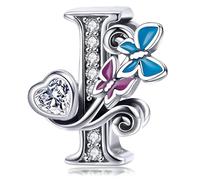 Silver Initial Letter Butterfly Charm for Pandora Charms Bracelet Personalized DIY Charms Gifts for Women I