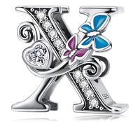 Silver Initial Letter Butterfly Charm for Pandora Charms Bracelet Personalized DIY Charms Gifts for Women X