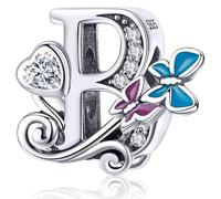 Silver Initial Letter Butterfly Charm for Pandora Charms Bracelet Personalized DIY Charms Gifts for Women B