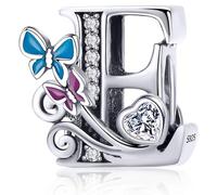 Silver Initial Letter Butterfly Charm for Pandora Charms Bracelet Personalized DIY Charms Gifts for Women E