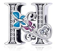 Silver Initial Letter Butterfly Charm for Pandora Charms Bracelet Personalized DIY Charms Gifts for Women H
