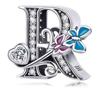 Silver Initial Letter Butterfly Charm for Pandora Charms Bracelet Personalized DIY Charms Gifts for Women R
