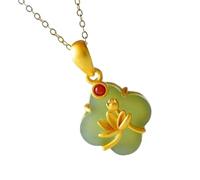 Silver Inlaid Natural Hetian Jade Plant Necklace Chinese Retro Adjustable Unique Sand Gold Craft Women Jewelry (Gem Color Amber, Length : 50cm)